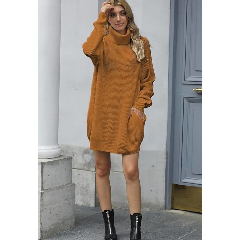 Oversized Loose Turtleneck Pullover Sweater Dress w/ Pockets Size Small - Picture 4 of 7